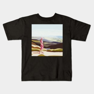 Taking a walk in a pink dress. Kids T-Shirt